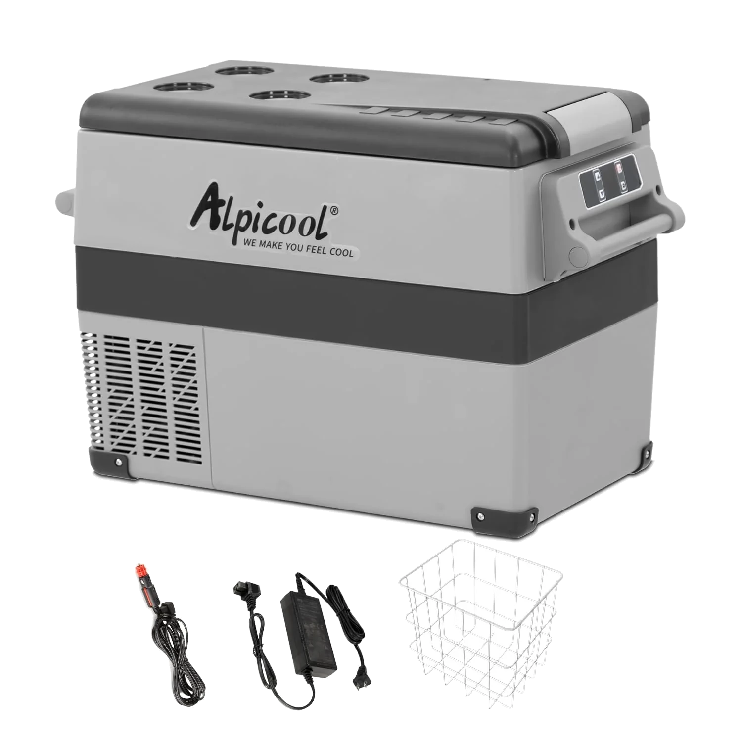 Alpicool CF45 45 L (12 gal) portable fridge cooler, studio front view