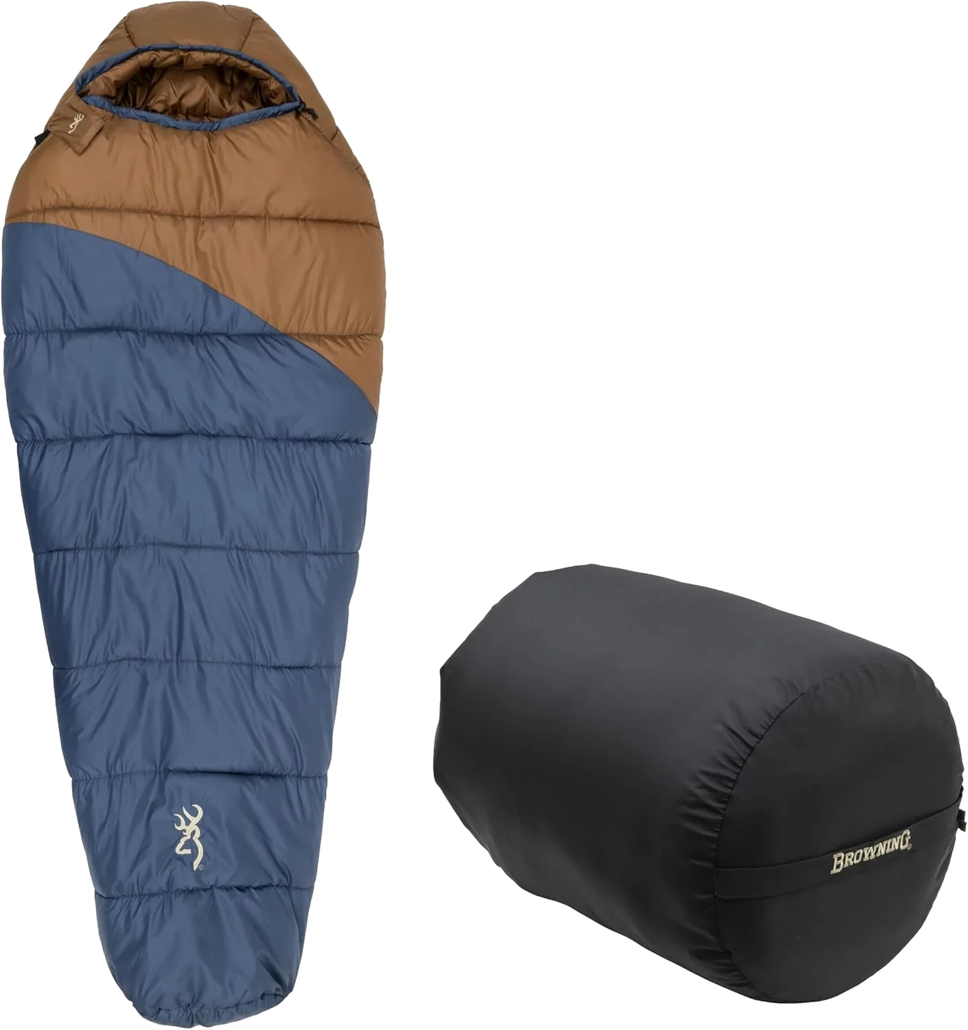 Browning Discover minus 20F brown and blue mummy sleeping bag with stuff sack, product photo