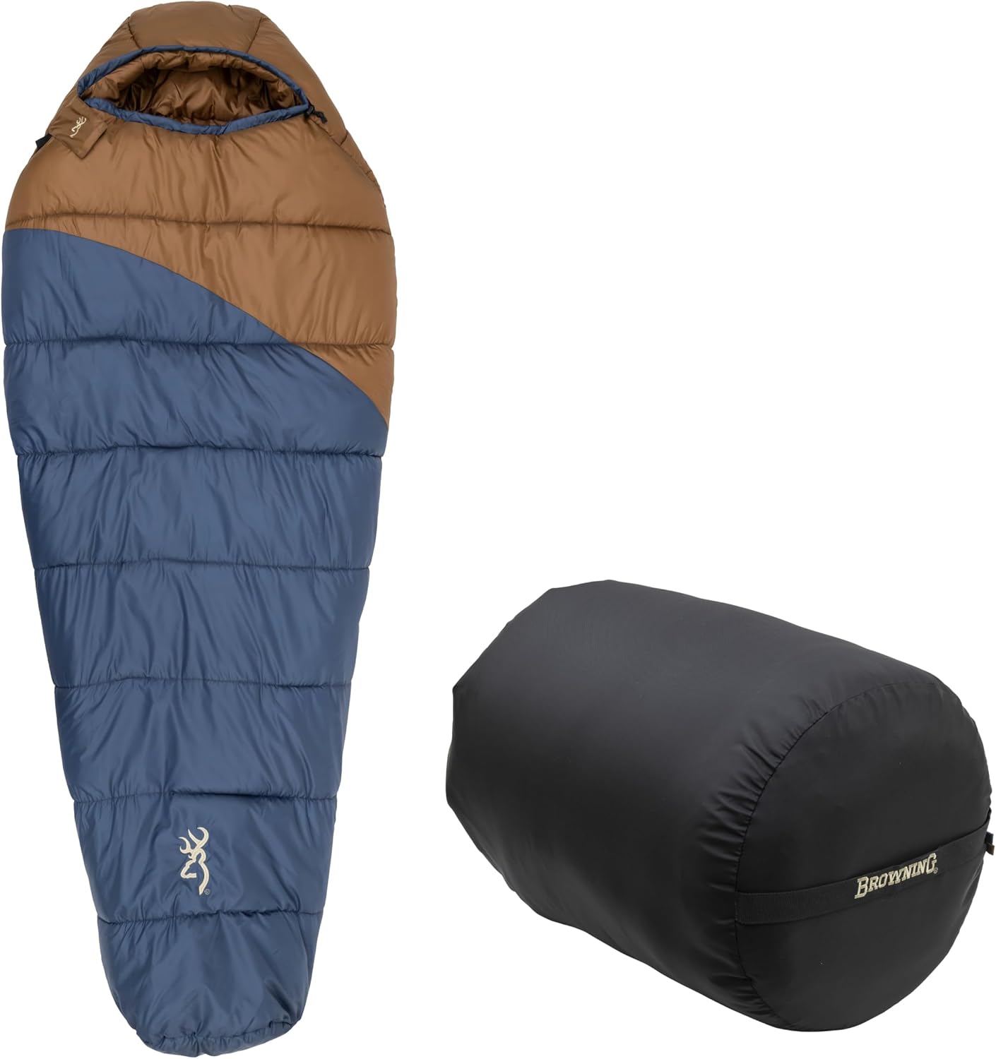 Browning Discover minus 20F brown and blue mummy sleeping bag with stuff sack, product photo
