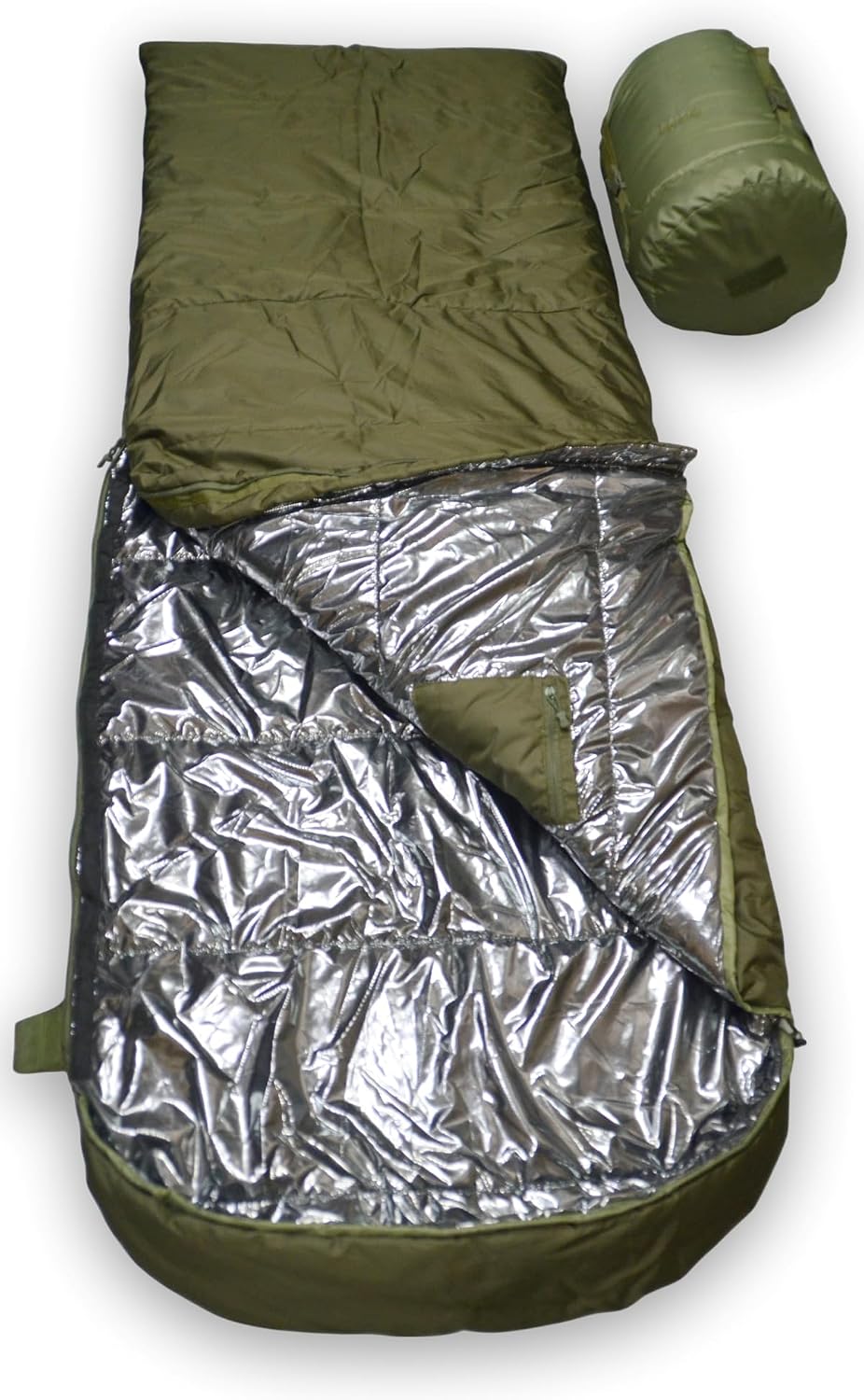 Derby XXL minus 30C olive rectangular winter sleeping bag with silver reflective lining, product photo