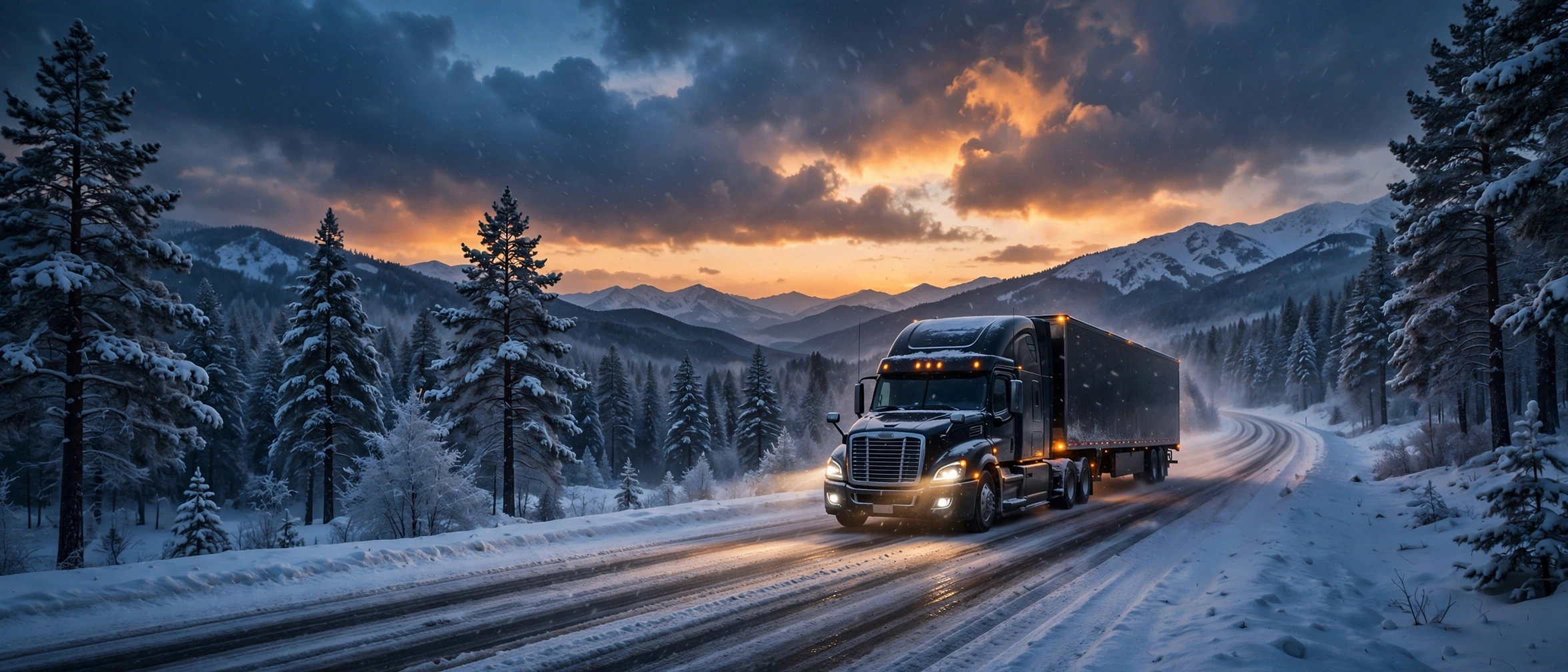 Truck on a winter highway
