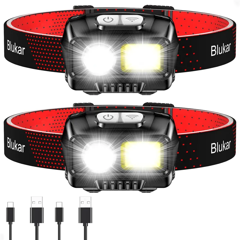 Blukar rechargeable LED headlamps, two-pack with USB-C cables
