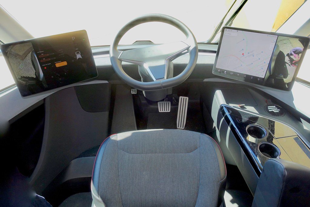 A modern semi-truck cockpit