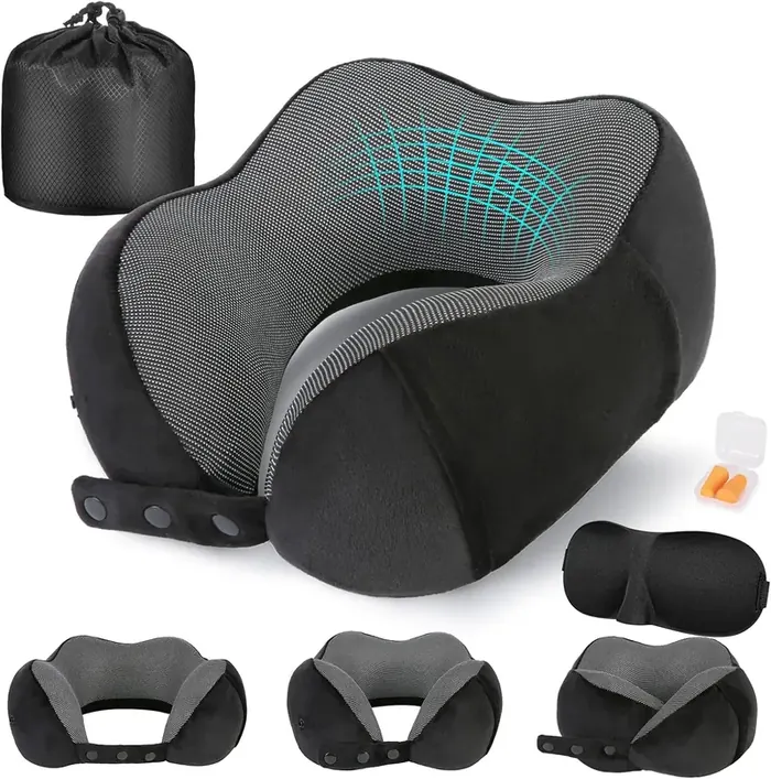 Cirorld memory foam neck pillow rest kit with eye mask and earplugs